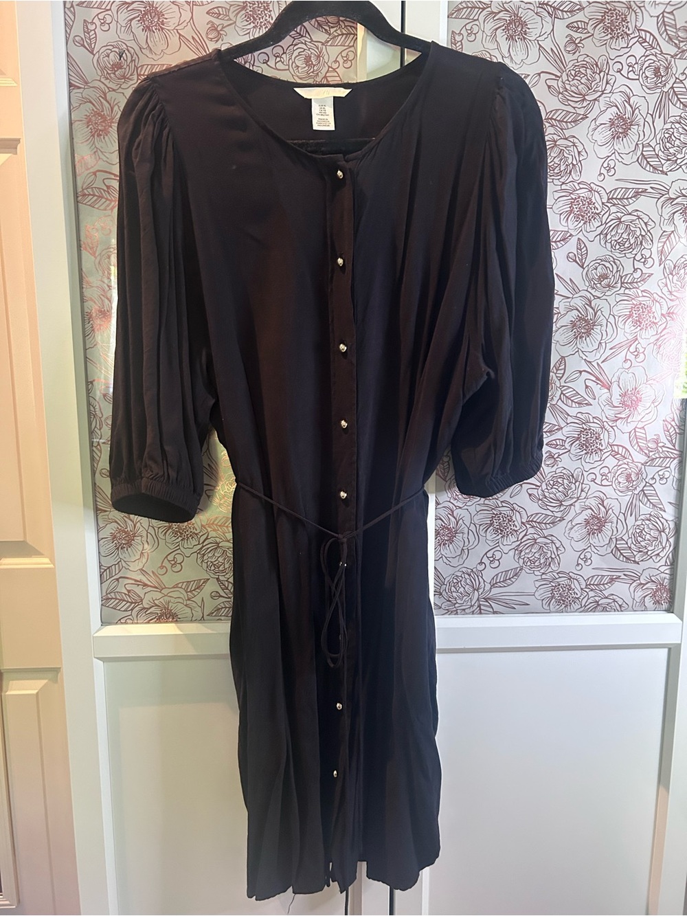 H&M Black Midi Dress with gold dome style Buttons and Tie Waist